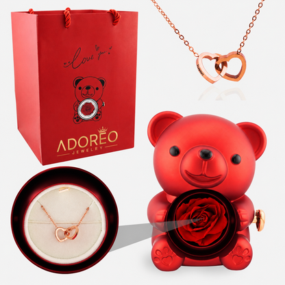 Ewiger Rosenbär mit gravierter Halskette